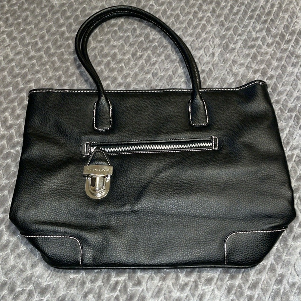 Victoria Secret Black Tote Bag. Pink lining. Pink stitching.